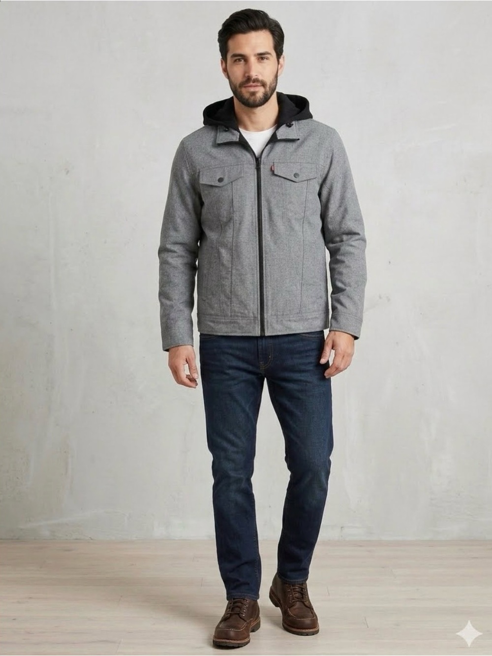 Levi's Men's Gray Hooded Lightweight Zip Jacket Trucker Jacket Size XL